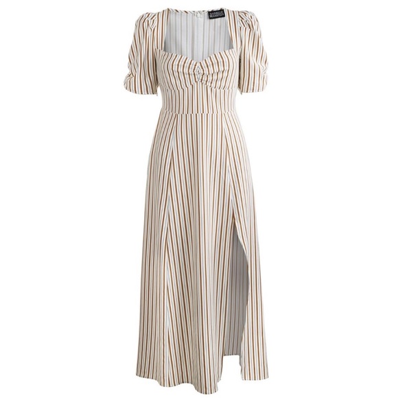 NWT Danielle Bernstein Striped Puff Sleeve Midi Dress 10 - Picture 4 of 11